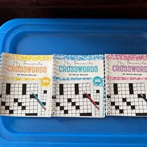 3 Crossword Puzzle Books Set - My Favorite Crosswords, Yellow, Blue, Pink